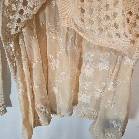 Anthropologie Sunday in Brooklyn Sweater Layered Cream Small Boho Grunge Tunic - Picture 3 of 8